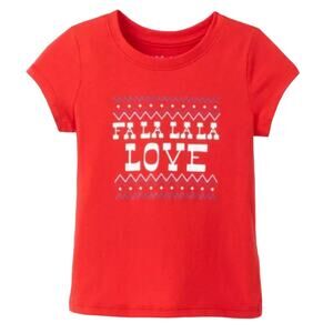 NEW Girls TEE 7/8 T-SHIRT Medium FA LA LA LA LOVE Cat & Jack Red Holiday Top NWT